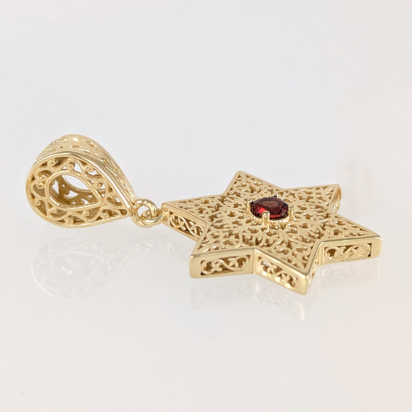 Star of David Filigree Pendant with Garnet or Citrine – Optional Chain