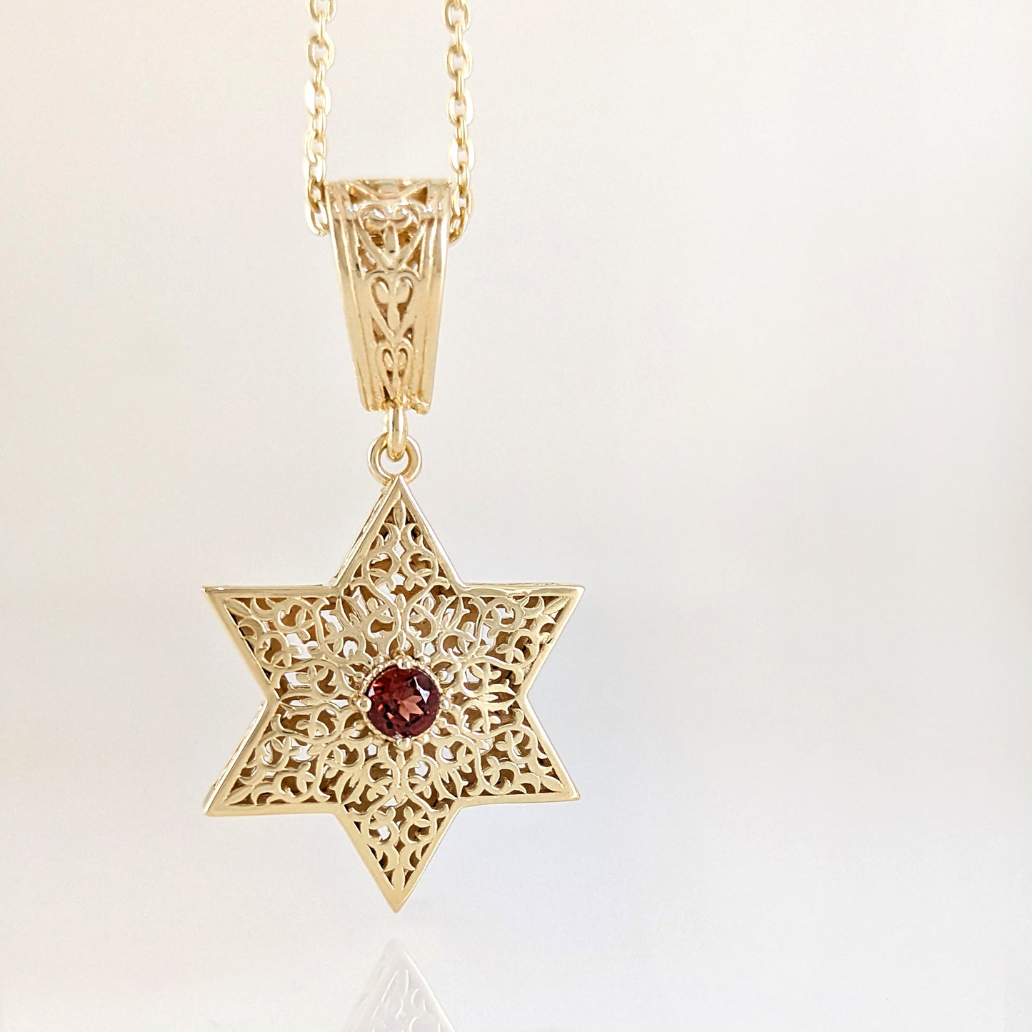 Star of David Filigree Pendant with Garnet or Citrine – Optional Chain