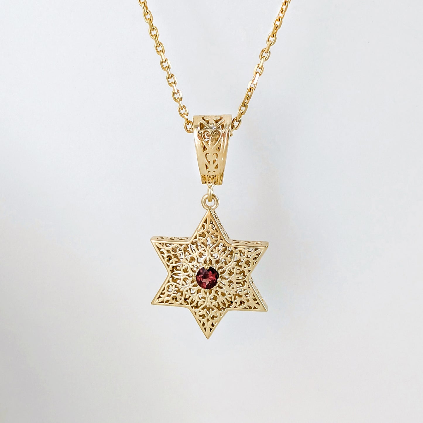 Star of David Filigree Pendant with Garnet or Citrine – Optional Chain