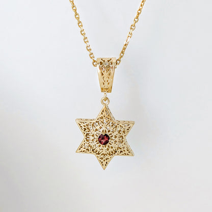 Star of David Filigree Pendant with Garnet or Citrine – Optional Chain