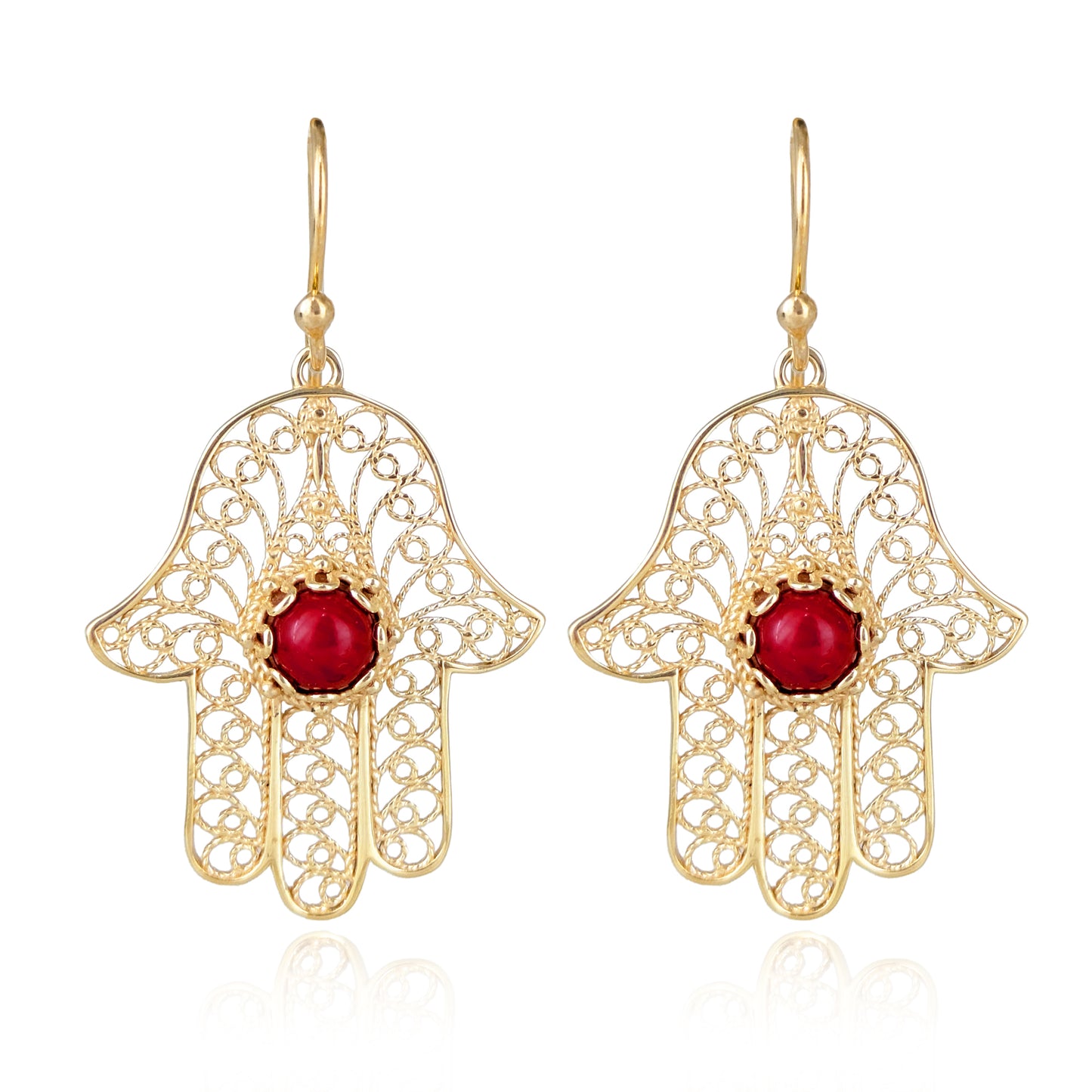 Red Coral Hamsa Drop Earrings