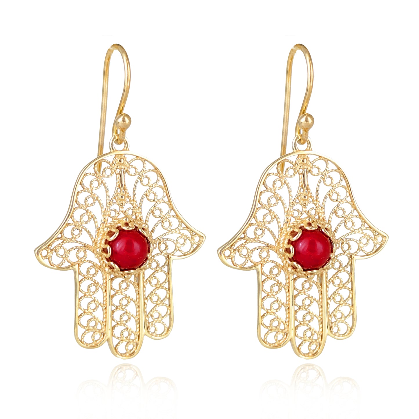 Red Coral Hamsa Drop Earrings