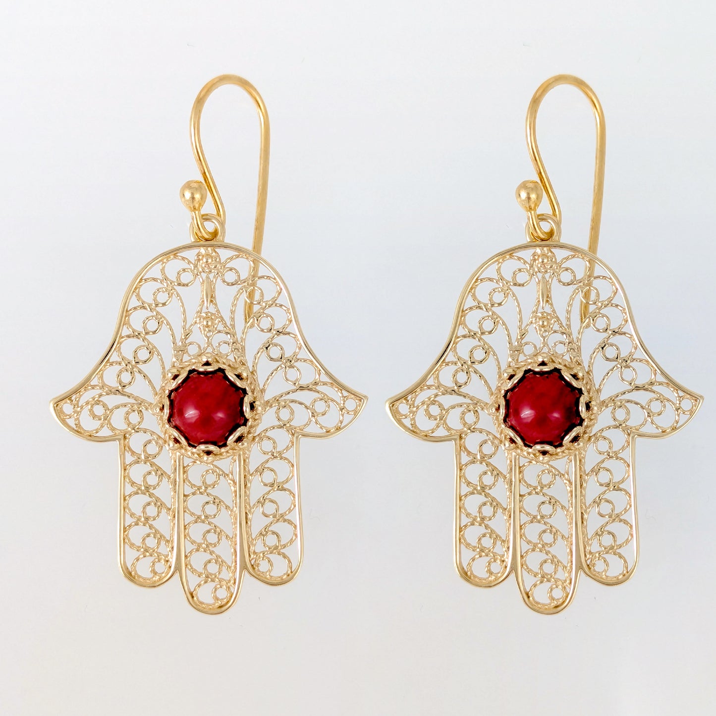 Red Coral Hamsa Drop Earrings