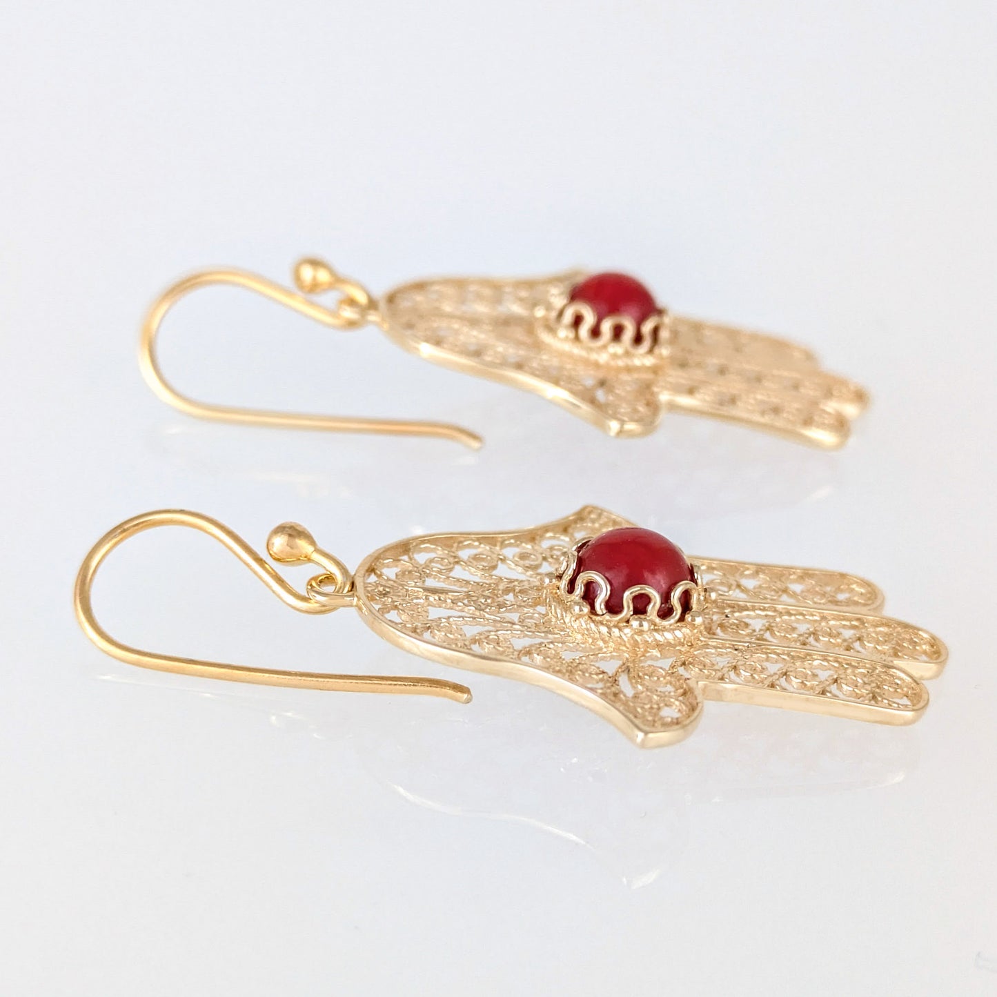Red Coral Hamsa Drop Earrings