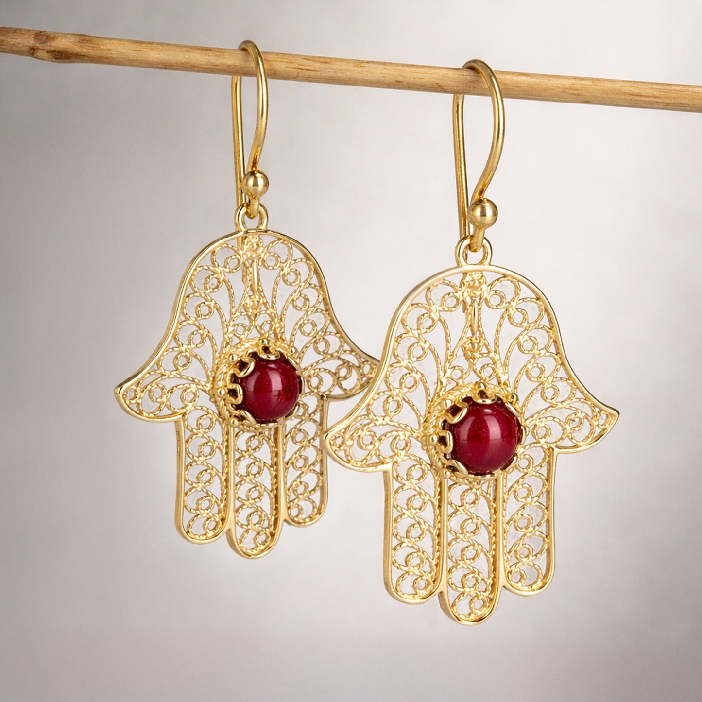Red Coral Hamsa Drop Earrings