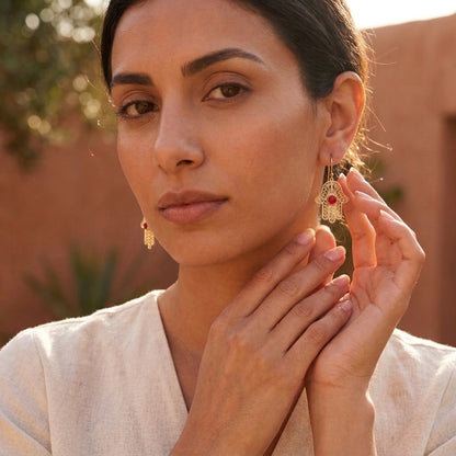 Red Coral Hamsa Drop Earrings