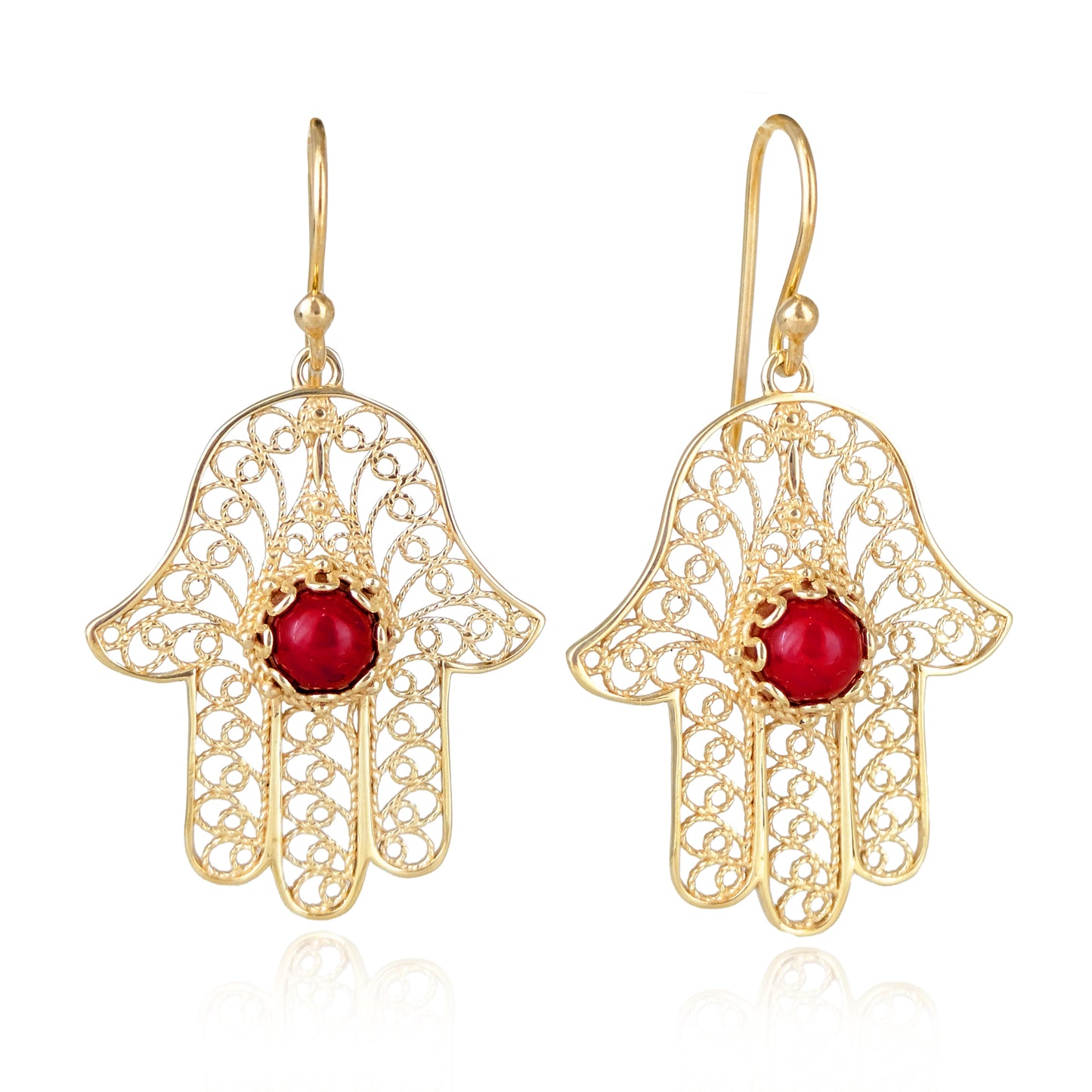 Red Coral Hamsa Drop Earrings