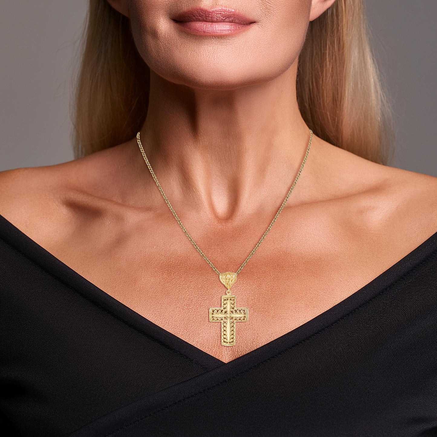 Reversible Scrollwork Cross Pendant with Dual Motif Design