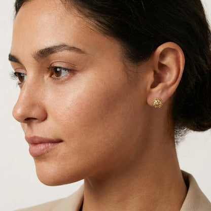 Filigree Sphere Stud Earrings with Floral Filigree Detail and Milgrain