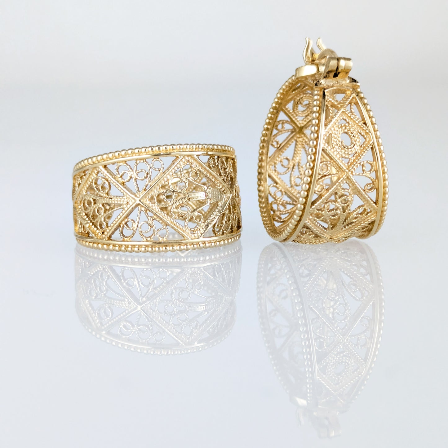 Graduated Filigree Hoop Earrings with Milgrain Detailing