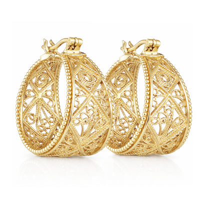 Graduated Filigree Hoop Earrings with Milgrain Detailing
