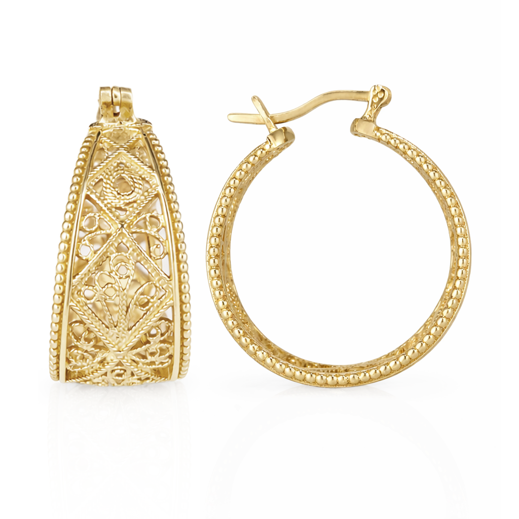 Graduated Filigree Hoop Earrings with Milgrain Detailing