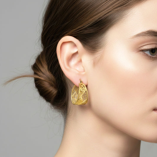 Graduated Filigree Hoop Earrings with Milgrain Detailing