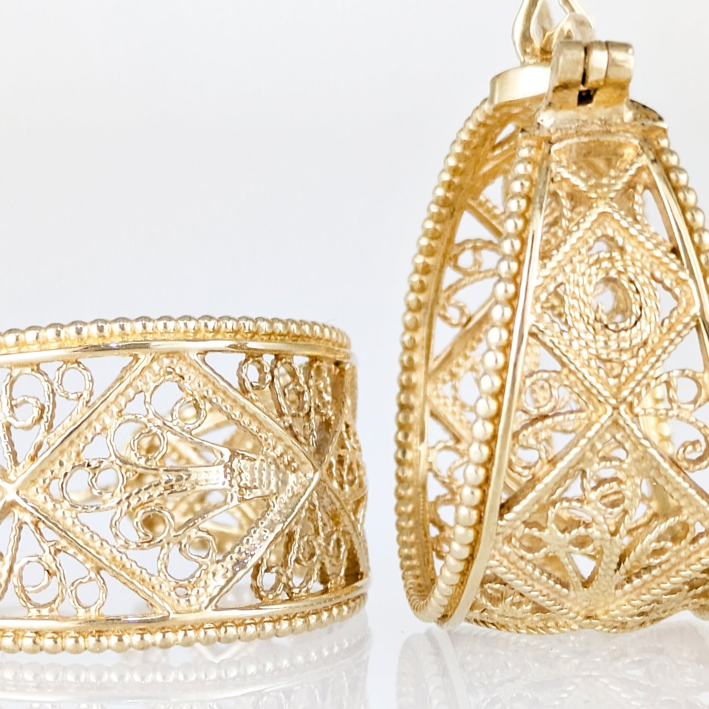 Graduated Filigree Hoop Earrings with Milgrain Detailing