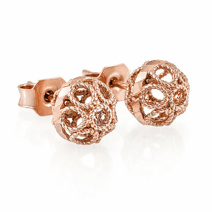 Round Gold Filigree Bead Stud Earrings with Diamond Cut