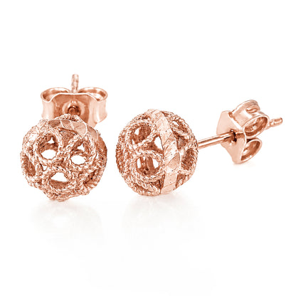 Round Gold Filigree Bead Stud Earrings with Diamond Cut