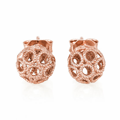 Round Gold Filigree Bead Stud Earrings with Diamond Cut