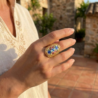 18K Gold Plated Hand-Painted Ceramic Ring