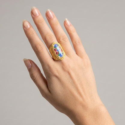 18K Gold Plated Hand-Painted Ceramic Ring