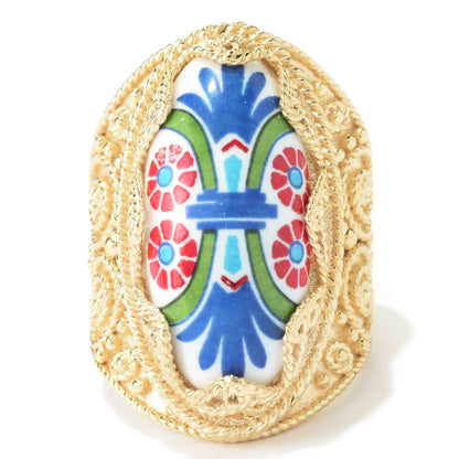 18K Gold Plated Hand-Painted Ceramic Ring