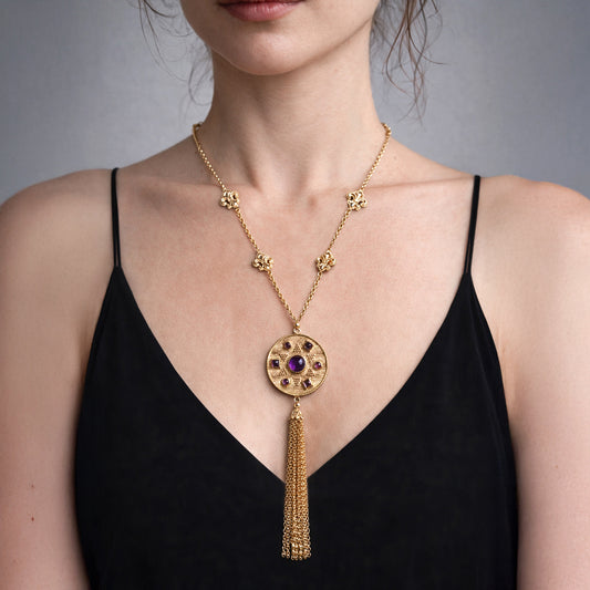 Byzantine Medallion Necklace with Amethyst and Tassel