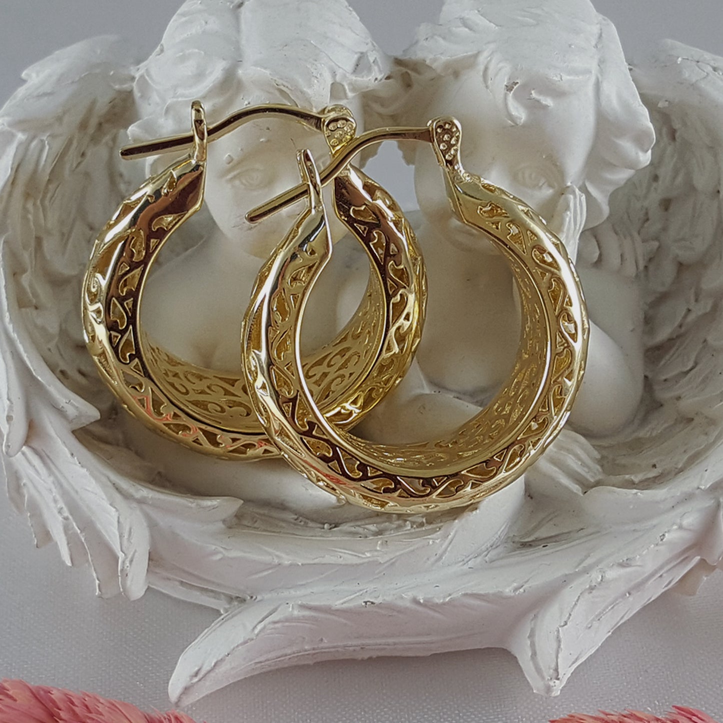 Graduated Scrollwork Hoop Earrings