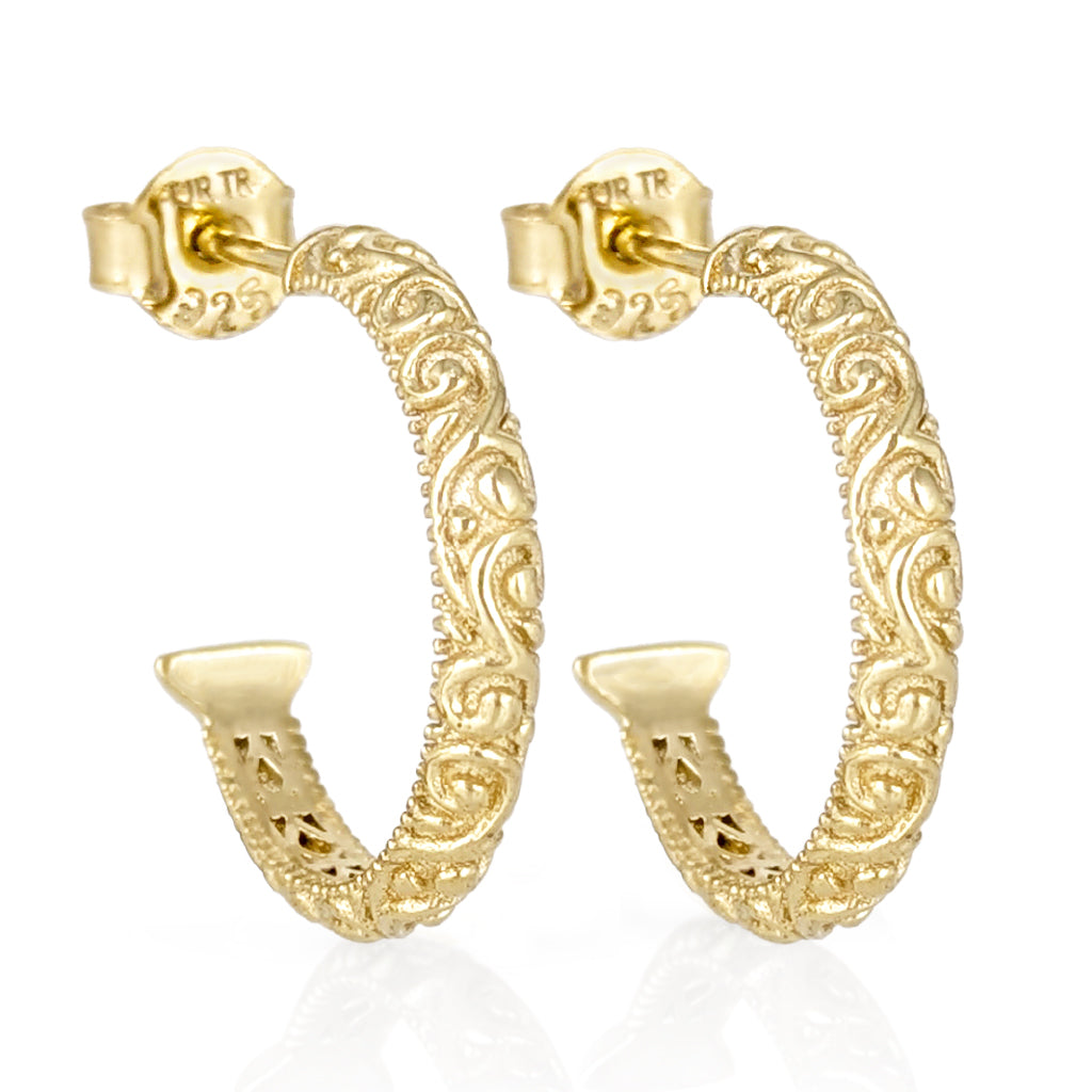 Petite Hoop Earrings with Swirl Filigree Design