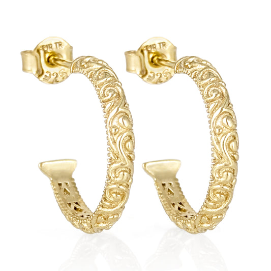 Petite Hoop Earrings with Swirl Filigree Design