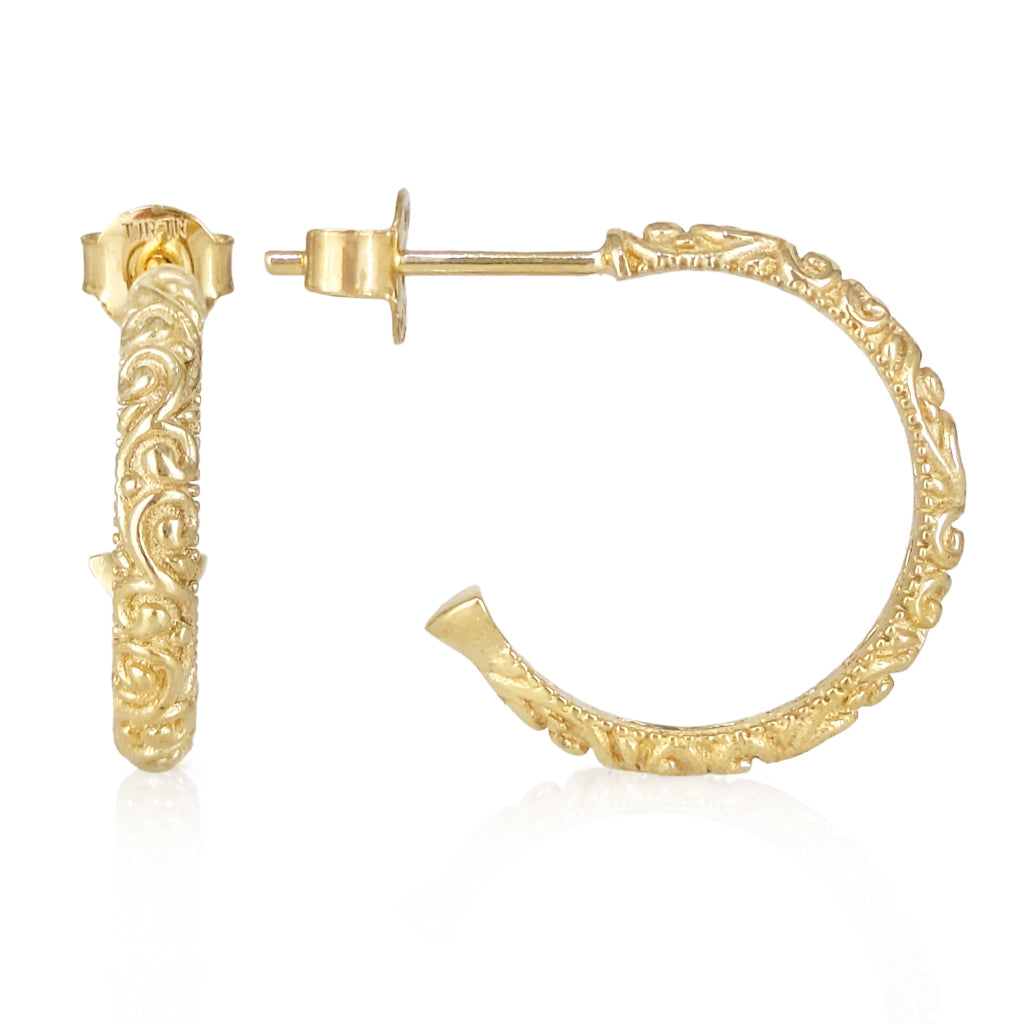 Petite Hoop Earrings with Swirl Filigree Design