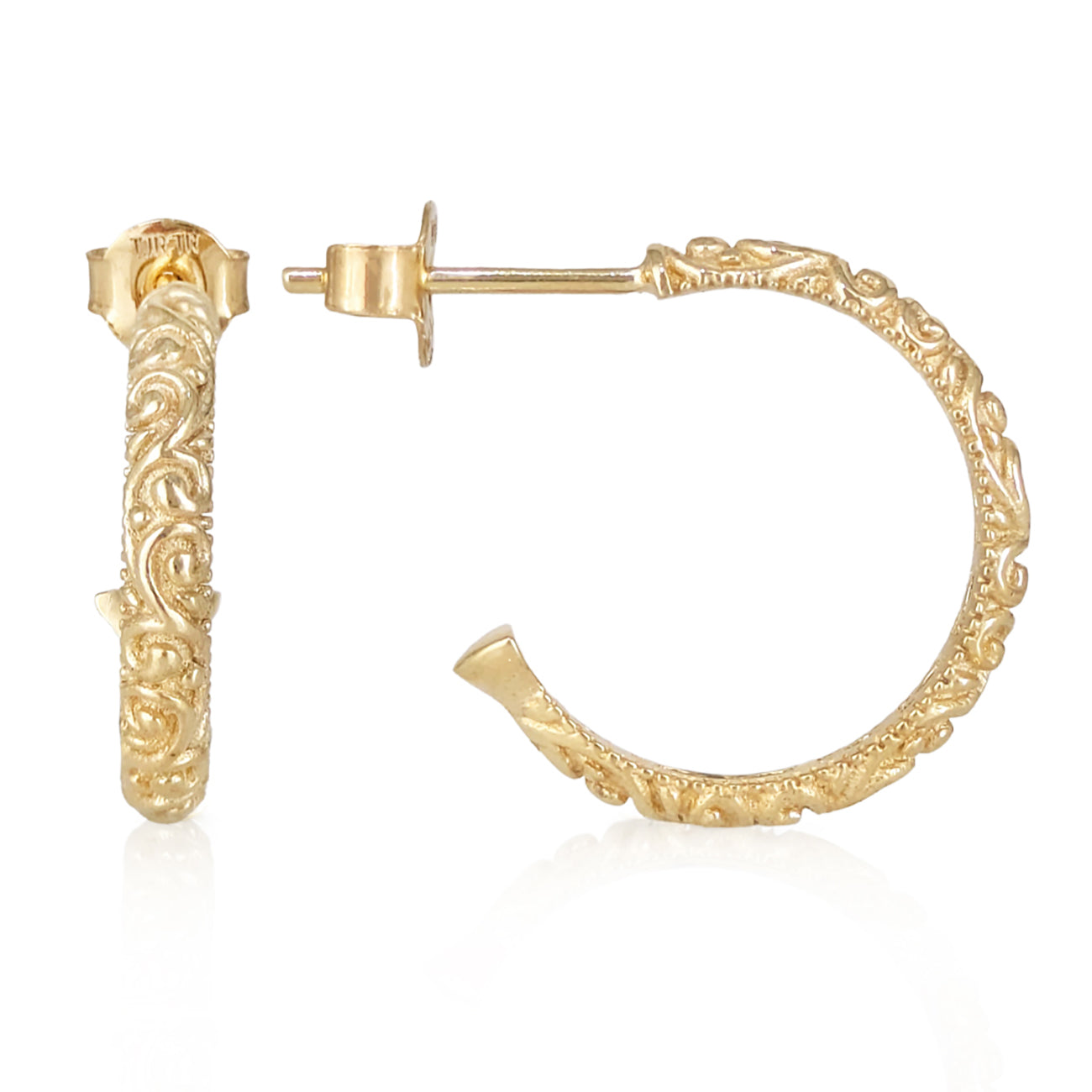 Petite Hoop Earrings with Swirl Filigree Design