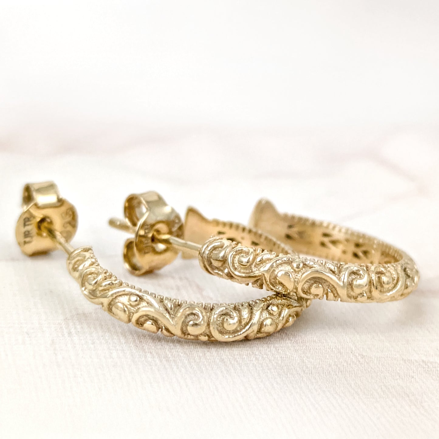 Petite Hoop Earrings with Swirl Filigree Design