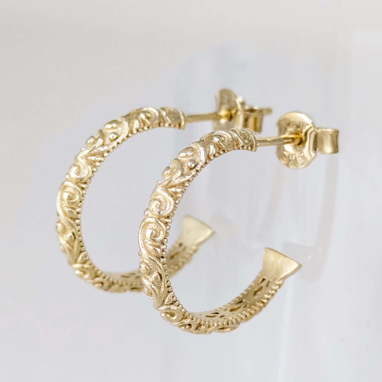 Petite Hoop Earrings with Swirl Filigree Design