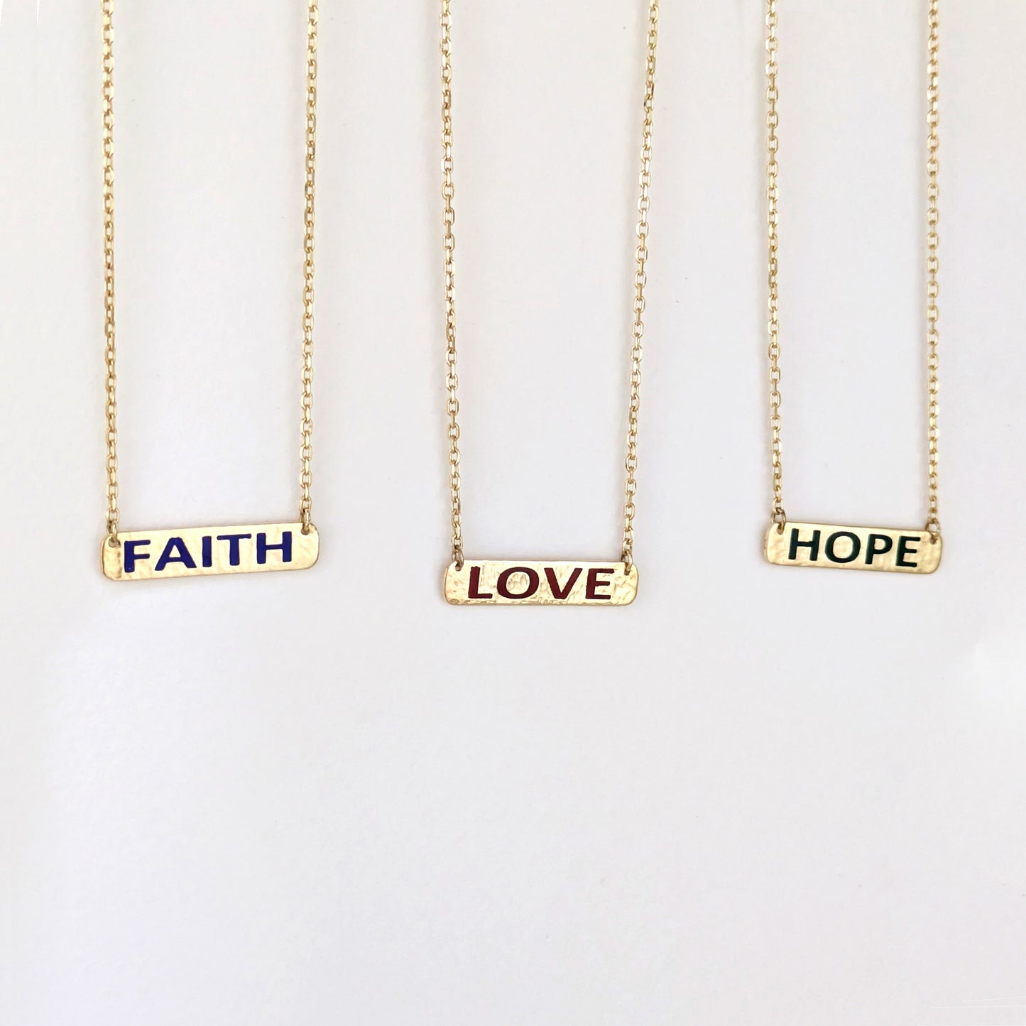 Faith Love Hope Enamel Bar Necklace