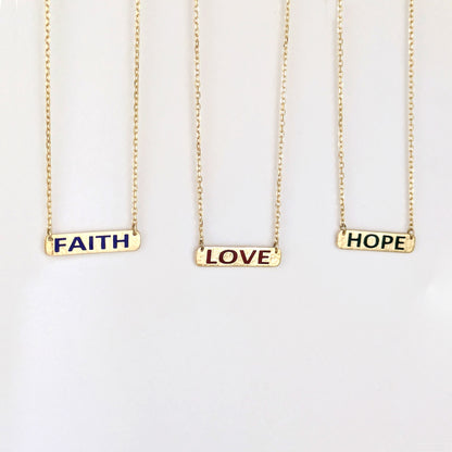 Faith Love Hope Enamel Bar Necklace