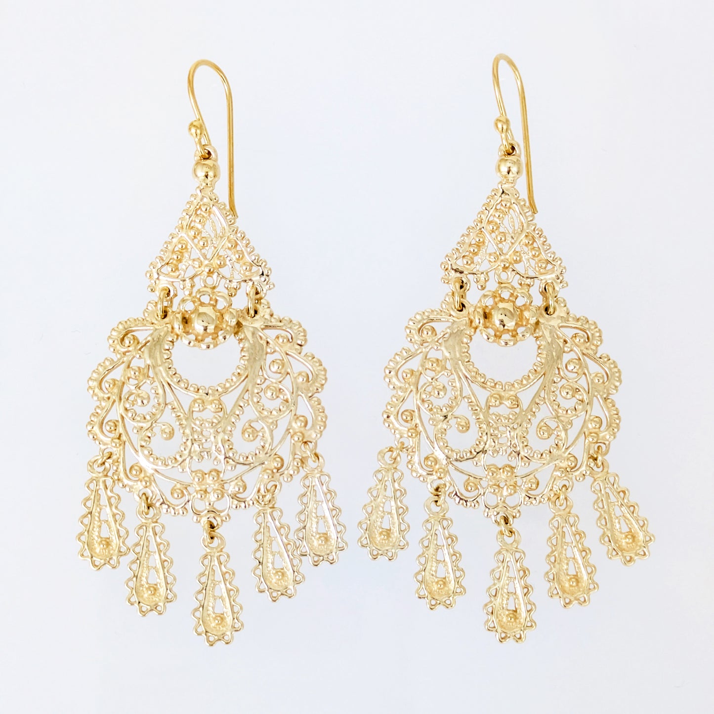 Gold Filigree Chandelier Earrings – Vintage-Inspired 2 3/8 Inch Dangle Earrings