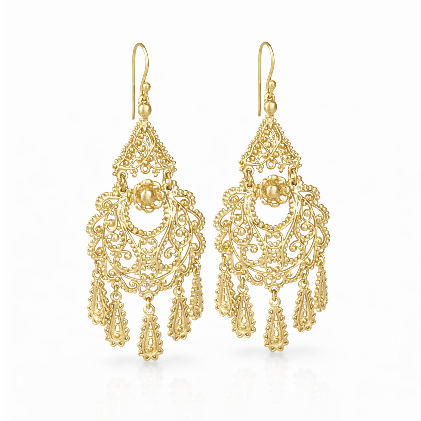 Gold Filigree Chandelier Earrings – Vintage-Inspired 2 3/8 Inch Dangle Earrings