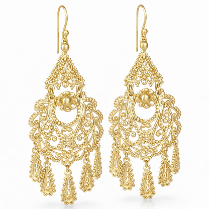 Gold Filigree Chandelier Earrings – Vintage-Inspired 2 3/8 Inch Dangle Earrings