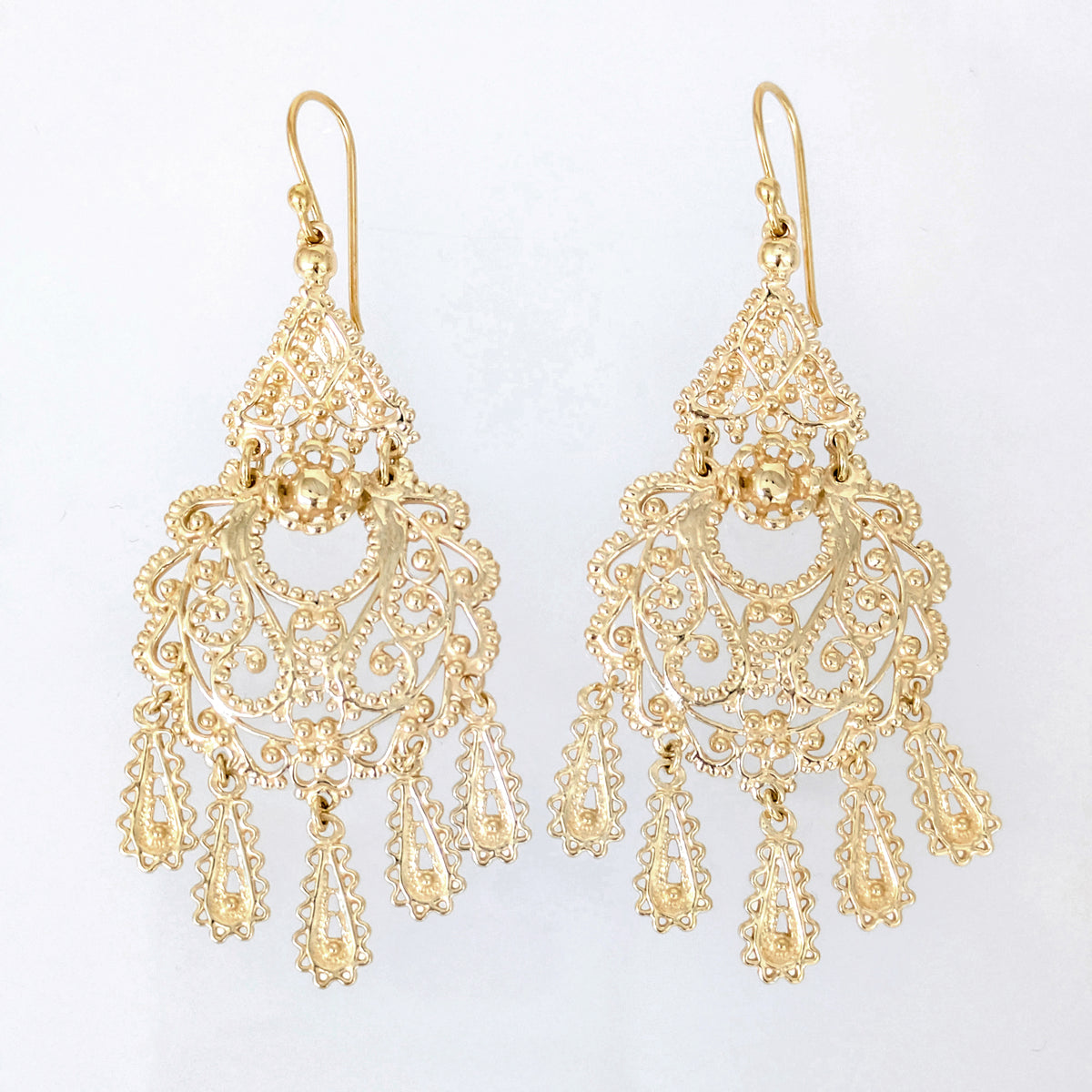Intricate Filigree Chandelier Drop Earrings with Dangling Details