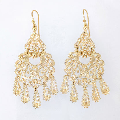 Intricate Filigree Chandelier Drop Earrings with Dangling Details