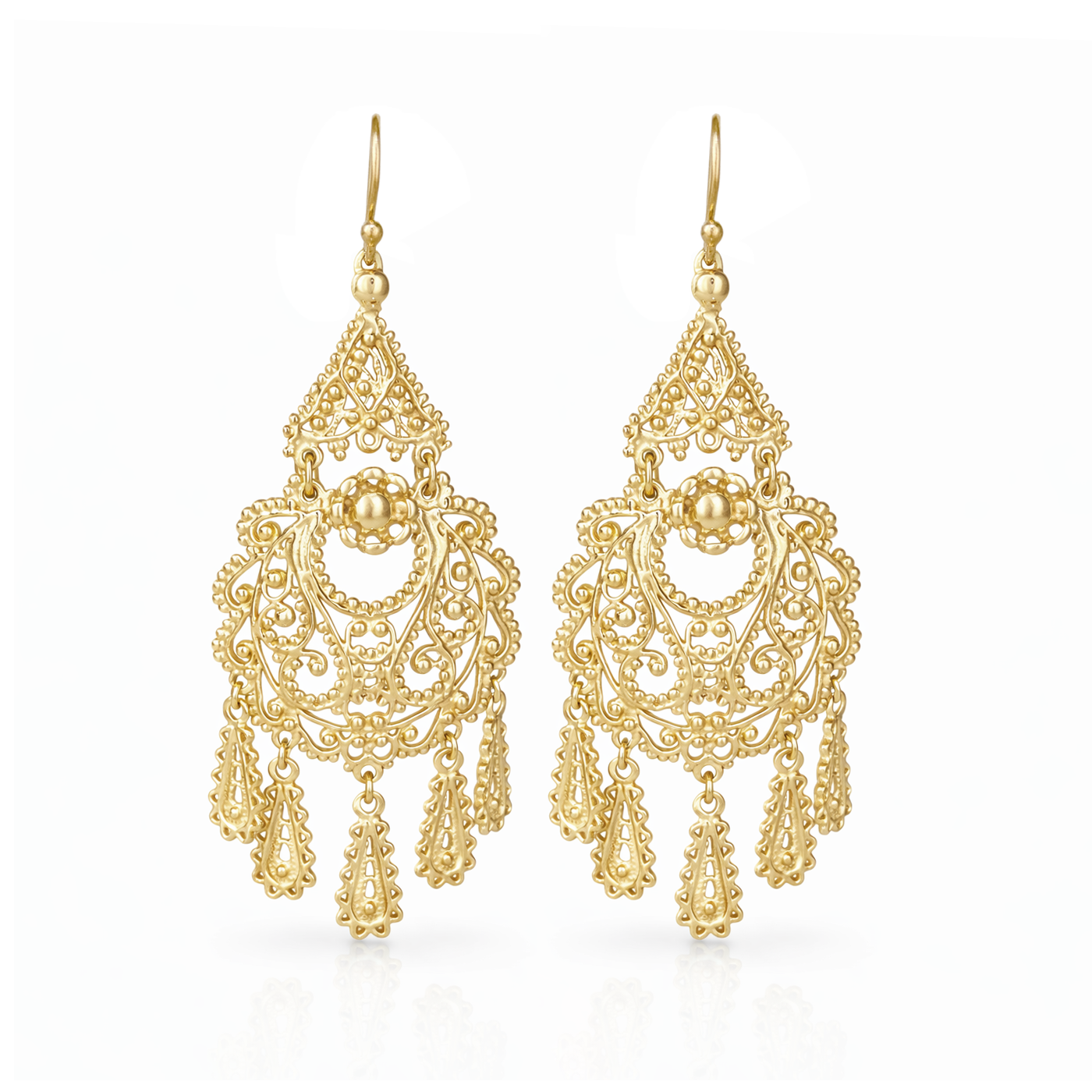 Gold Filigree Chandelier Earrings – Vintage-Inspired 2 3/8 Inch Dangle Earrings