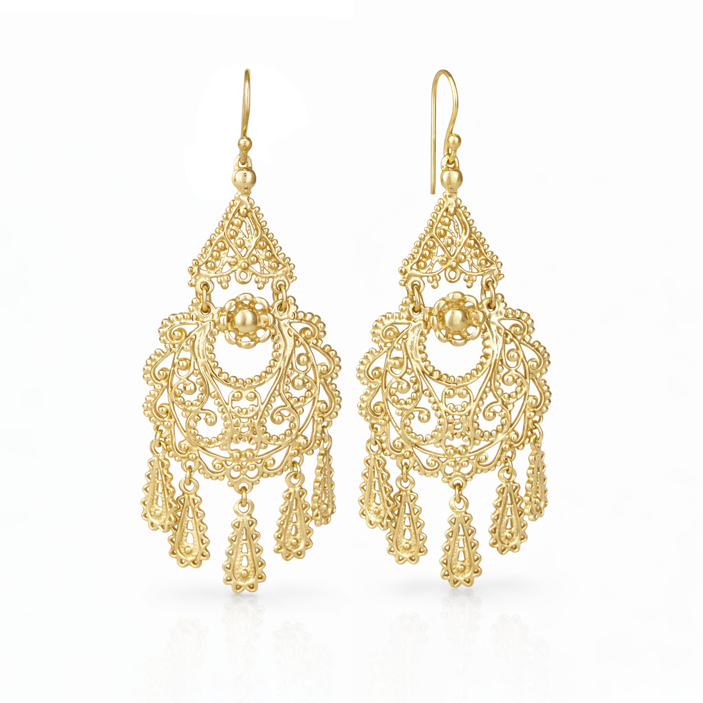 Gold Filigree Chandelier Earrings – Vintage-Inspired 2 3/8 Inch Dangle Earrings