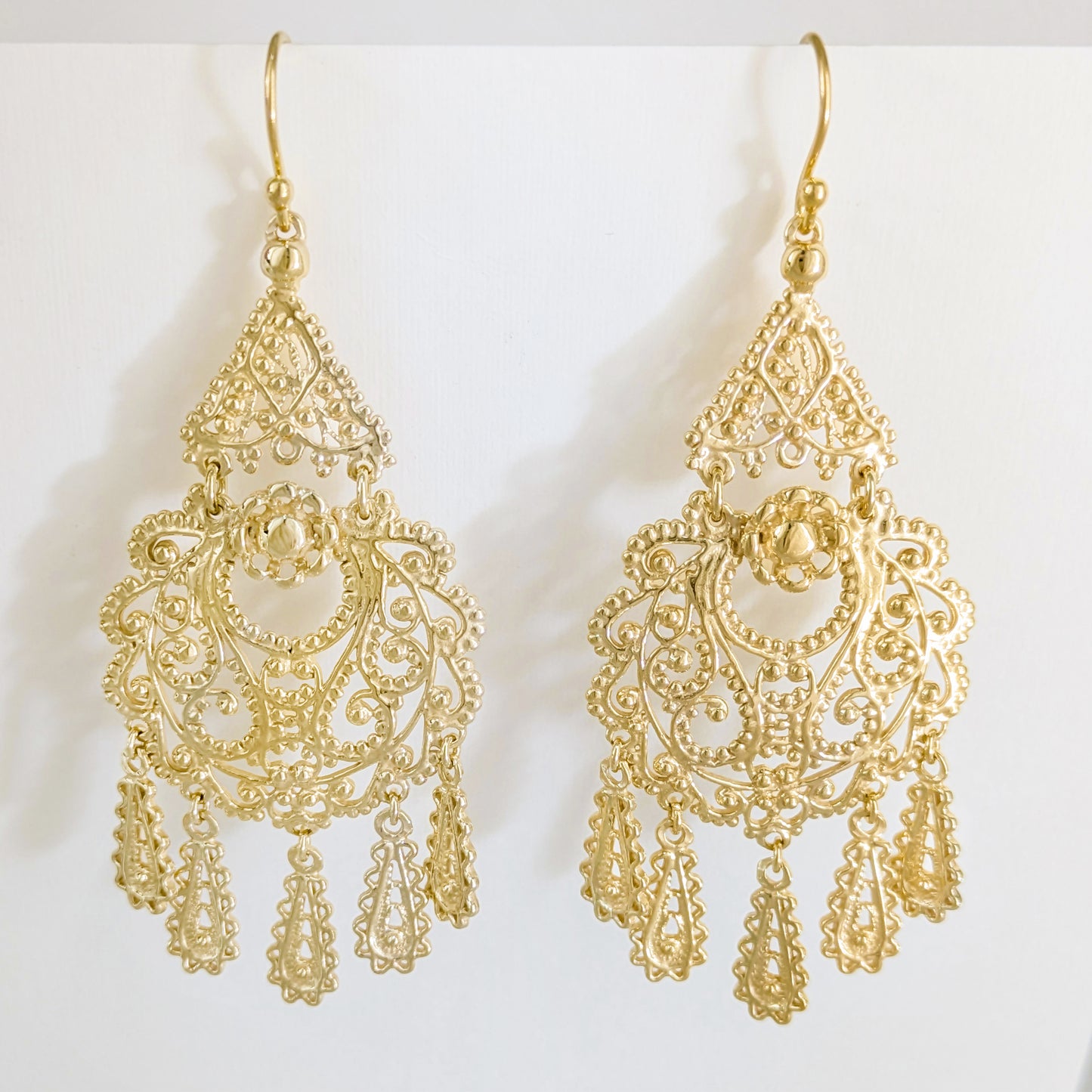 Gold Filigree Chandelier Earrings – Vintage-Inspired 2 3/8 Inch Dangle Earrings