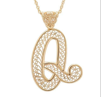 Filigree Bold Initial Pendant with Chain - TurkishBling