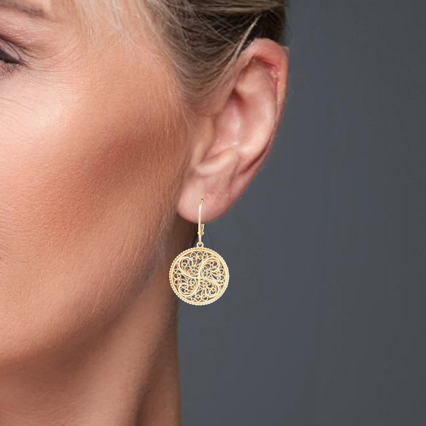 Round Scrollwork Filigree Medallion Drop Earrings