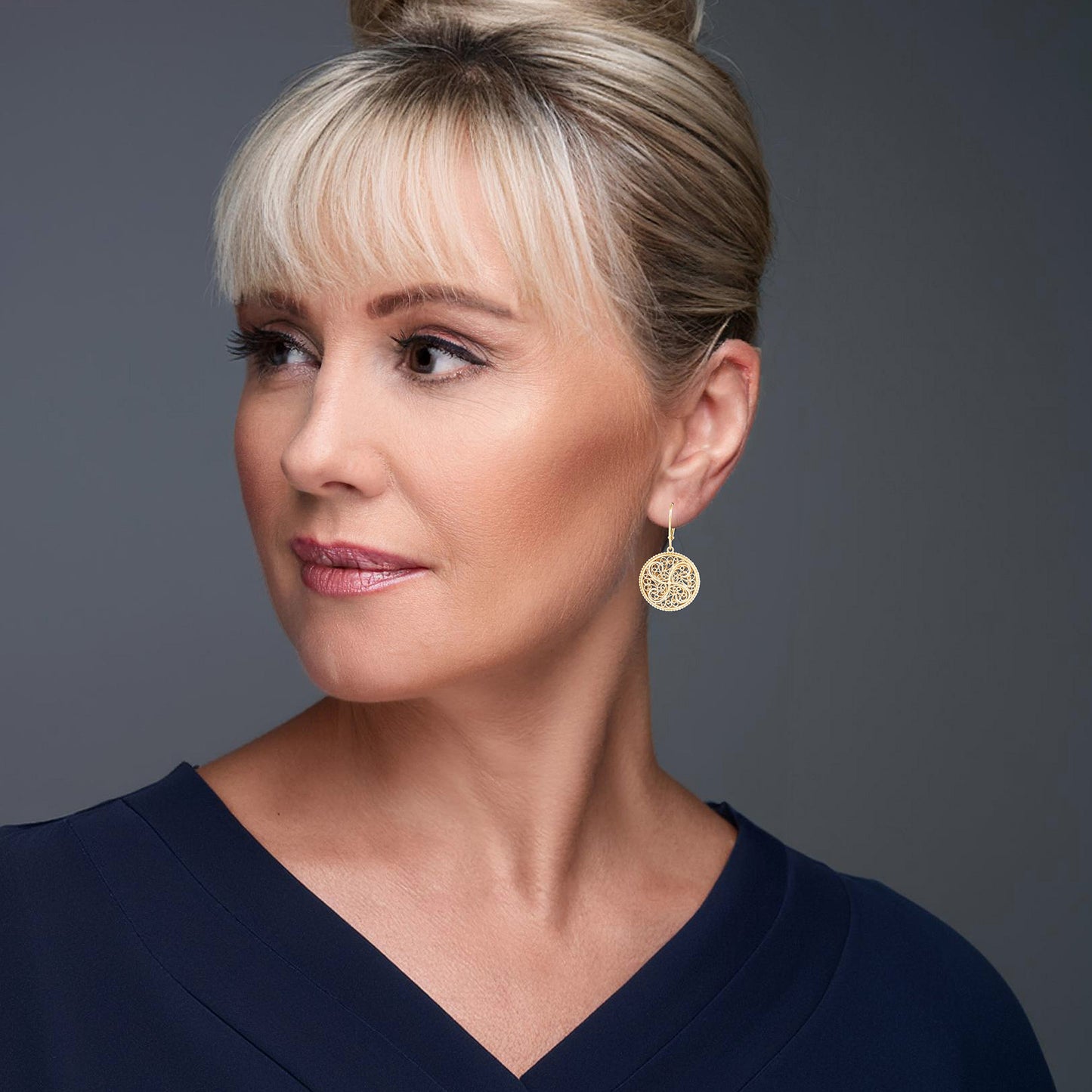 Round Scrollwork Filigree Medallion Drop Earrings