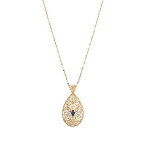 18K Gold Plated 10 x 5mm Gemstone Filigree Pendant