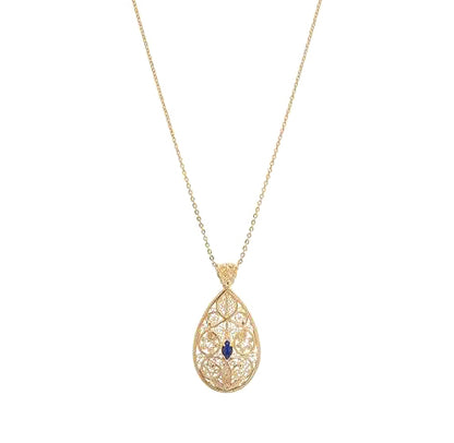 18K Gold Plated 10 x 5mm Gemstone Filigree Pendant