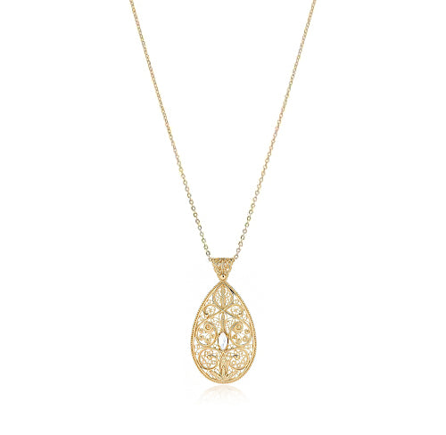 18K Gold Plated 10 x 5mm Gemstone Filigree Pendant