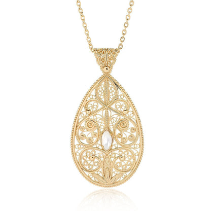 18K Gold Plated 10 x 5mm Gemstone Filigree Pendant