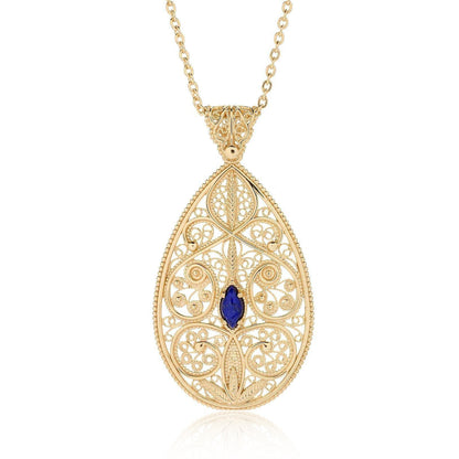 18K Gold Plated 10 x 5mm Gemstone Filigree Pendant